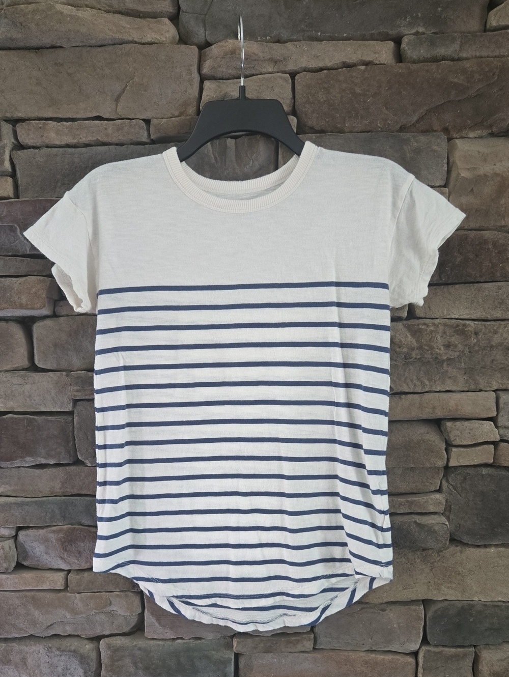 Madewell White Tee with Navy Horizontal Stripes